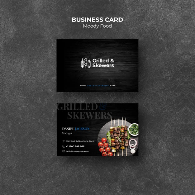 Free Grilled Steak And Veggies Restaurant Business Card Template Psd