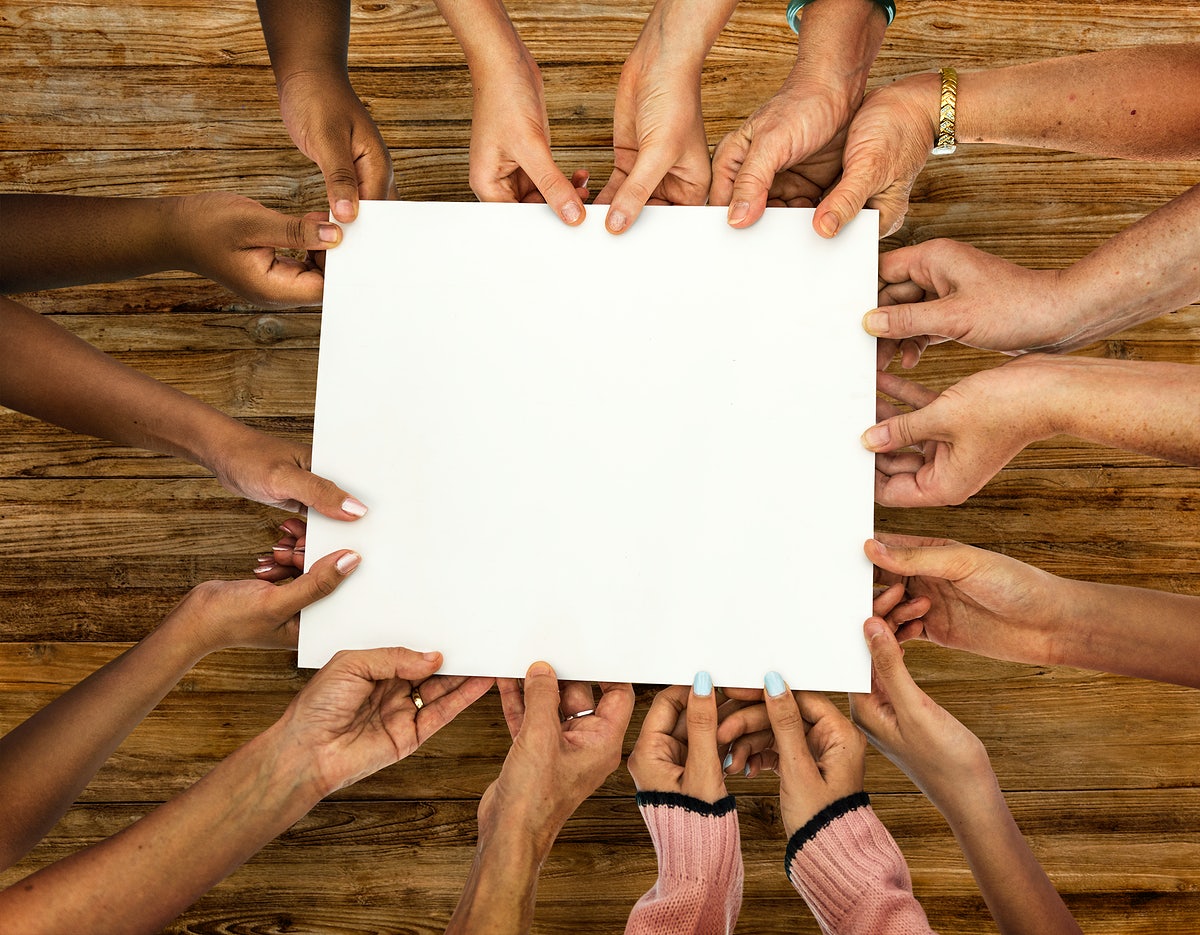 Free Group Of Diversity Hands Holding Empty Paper