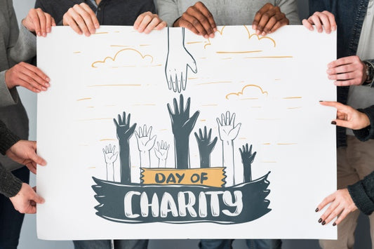 Free Group Of People Holding Placard Mockup For Charity Psd