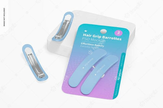 Free Hair Grip Barrettes Blister Mockup, Leaned Psd
