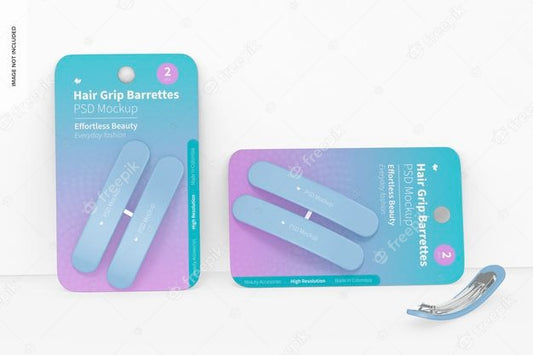Free Hair Grip Barrettes Blisters Mockup, Leaned Psd