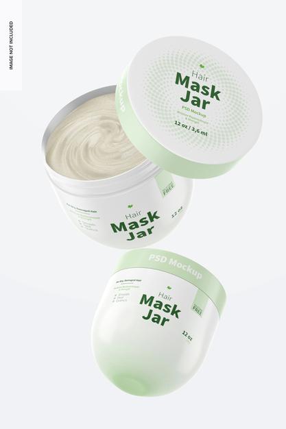 Free Hair Mask Jars Mockup, Floating Psd
