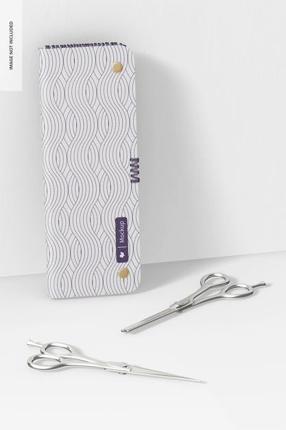 Free Hair Scissors With Case Mockup, Leaned Psd