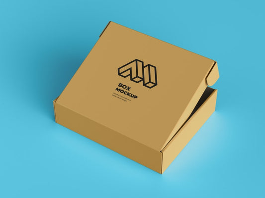 Free Half Open Cardboard Box Mockup