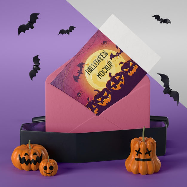 Free Halloween Card Mock-Up In Envelope Psd