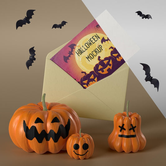 Free Halloween Card Mock-Up In Yellow Envelope Psd