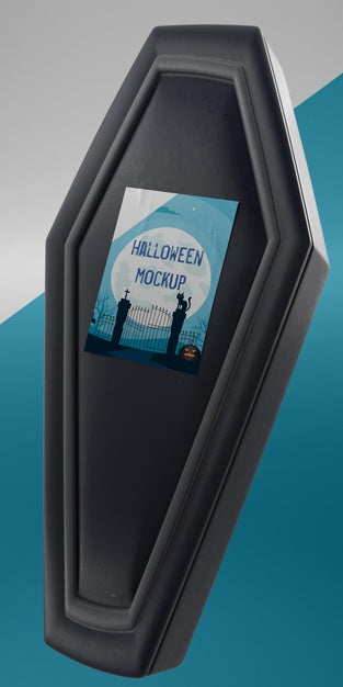 Free Halloween Card Mock-Up On Black Coffin Psd