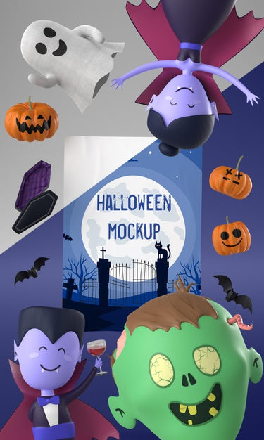 Free Halloween Card Mock-Up With Scary Characters Psd