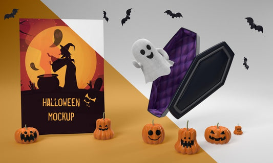 Free Halloween Card Mock-Up With Scary Ghost Psd