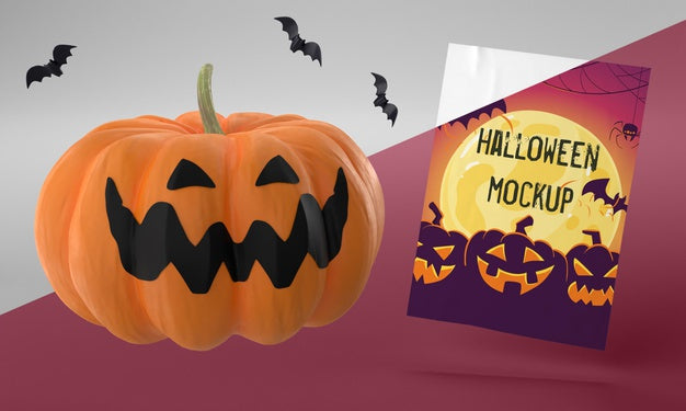 Free Halloween Card Mock-Up With Scary Pumpkin Psd