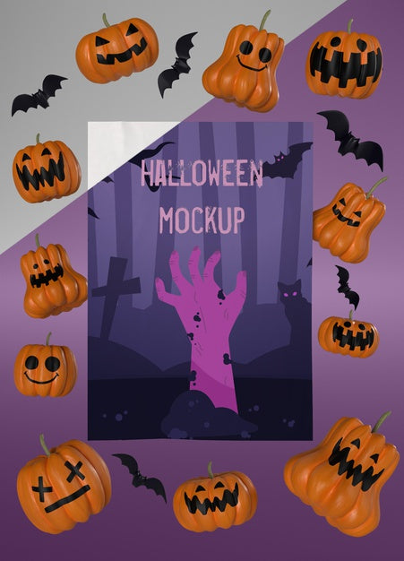 Free Halloween Card Mock-Up With Scary Pumpkins Psd