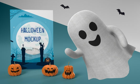 Free Halloween Card Mock-Up With Smiley Ghost Psd
