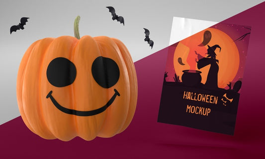 Free Halloween Card Mock-Up With Smiley Pumpkin Psd