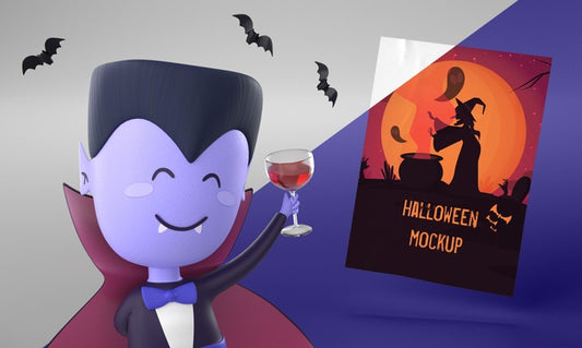 Free Halloween Card Mock-Up With Smiley Vampire Psd