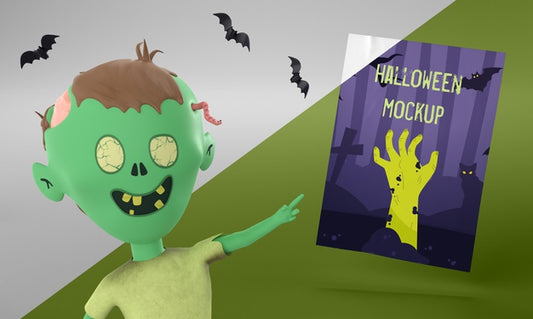 Free Halloween Card Mock-Up With Zombie Psd