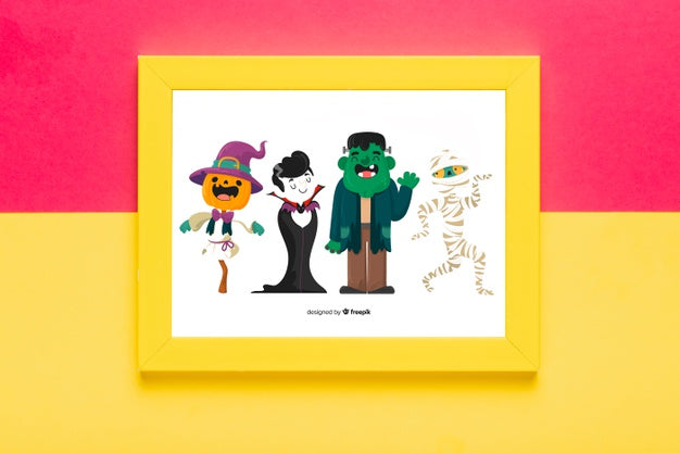 Free Halloween Concept Frame With Characters Psd