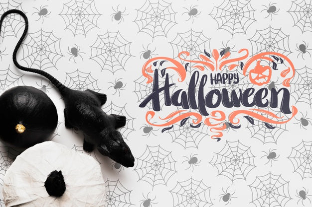 Free Halloween Concept Mock-Up With Pumpkins And Rat Psd