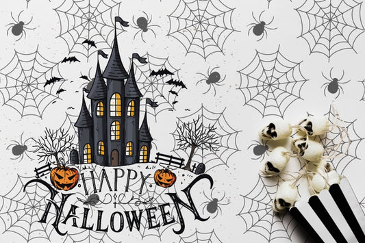 Free Halloween Concept With Haunted House And Skulls Psd