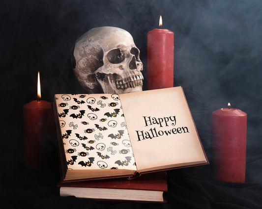 Free Halloween Concept With Skull Candles And Book Psd