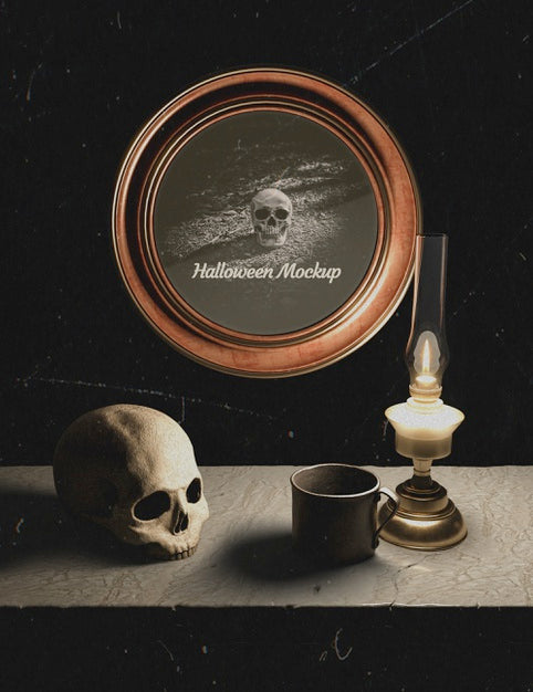 Free Halloween Decoration And Round Frame With Skull Psd