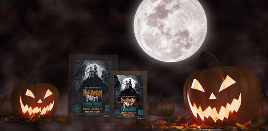 Free Halloween Decoration With Framed Horror Movie Posters Psd