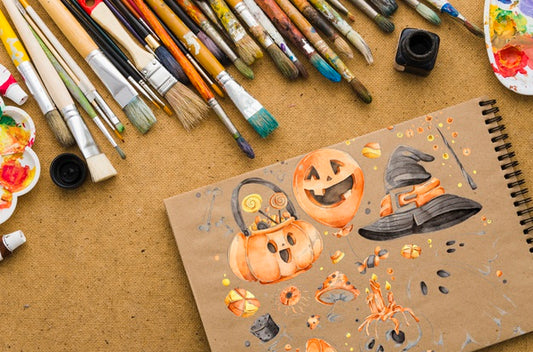 Free Halloween Draw On Notebook With Brushes Psd