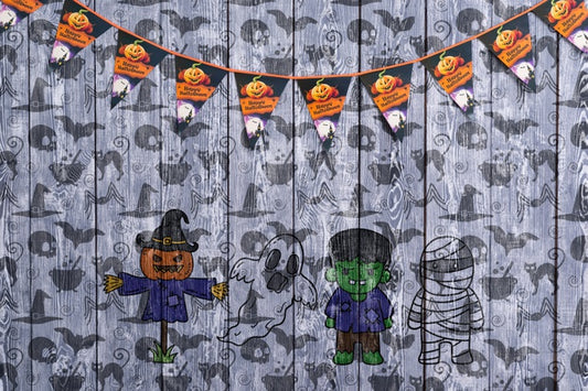 Free Halloween Garland With Scarecrow Pumpkin And Frankenstein Psd