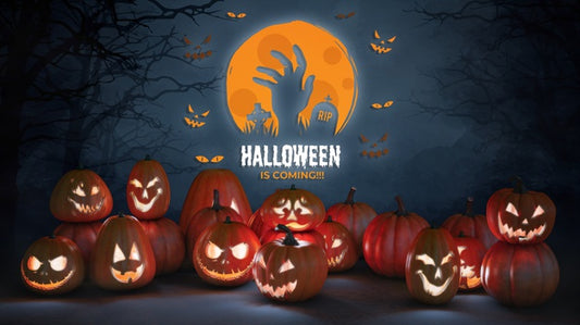 Free Halloween Is Coming Mock-Up With Scary Pumpkins Psd
