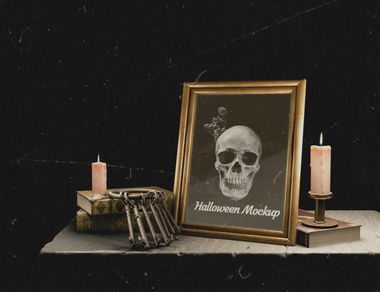 Free Halloween Mock-Up Frame With Skull Psd