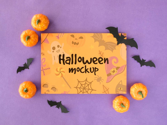 Free Halloween Mock-Up With Bats And Pumpkins Psd