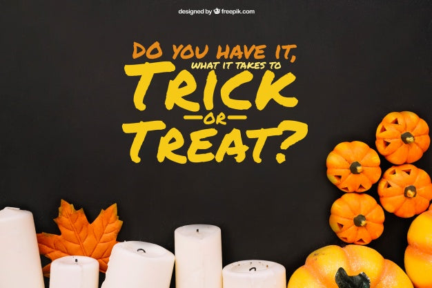 Free Halloween Mockup With Candles And Pumpkins Psd