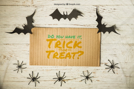 Free Halloween Mockup With Cardboard And Bats Psd