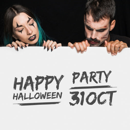 Free Halloween Mockup With Lettering On Big Board And Couple Psd
