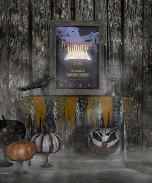 Free Halloween Nights Frame In The Mist With Scary Pumpkins Psd
