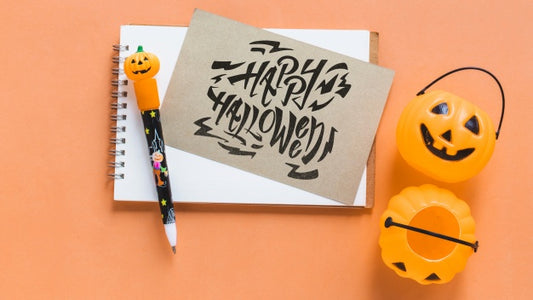Free Halloween Notebook And Card Mockup Psd
