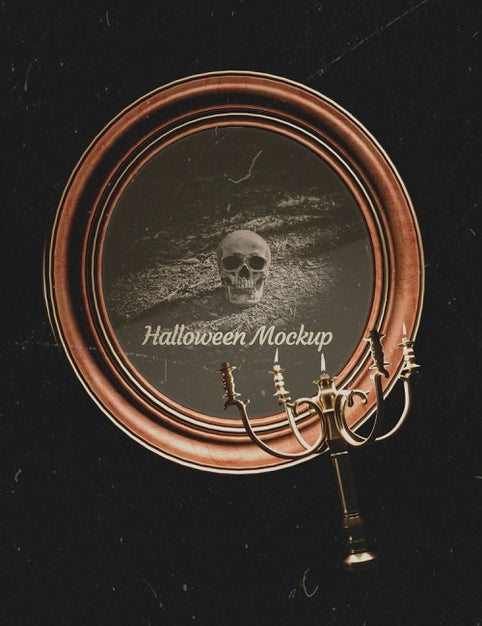 Free Halloween Round Frame With Skull And Candlelight Holder Psd