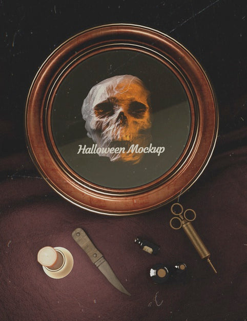 Free Halloween Round Frame With Skull And Old Fashion Medicine Equipment Psd