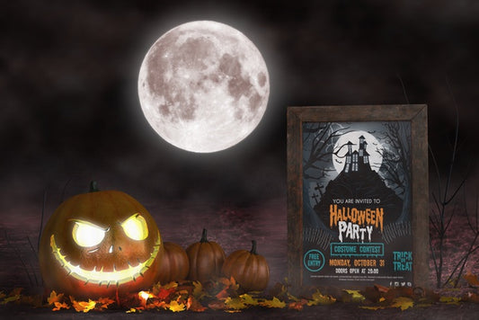 Free Halloween Season Arrangement With Horror Movie Poster Mock-Up Psd
