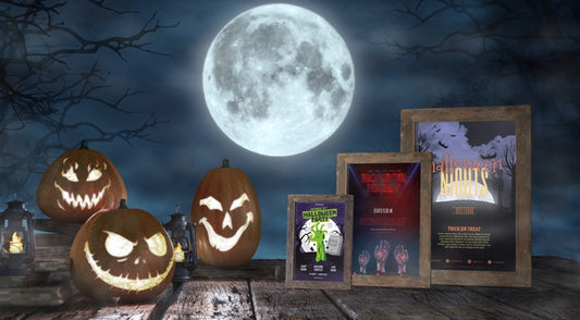 Free Halloween Season Arrangement With Horror Movie Posters Mock-Up Psd