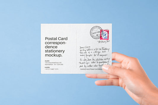 Free Hand Holding Psd Postal Card Mockup