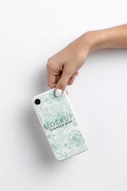 Free Hand Holding Smartphone With Cover Mockup Psd