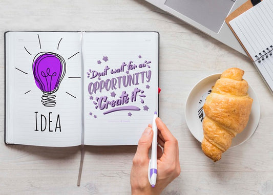 Free Hand Writing Something In A Notebook Mock-Up Psd