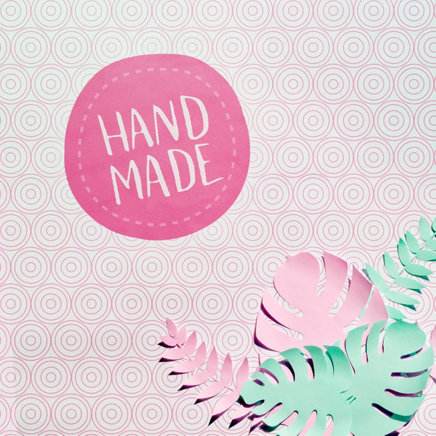 Free Handmade Badge With Monstera Leaves Background Psd
