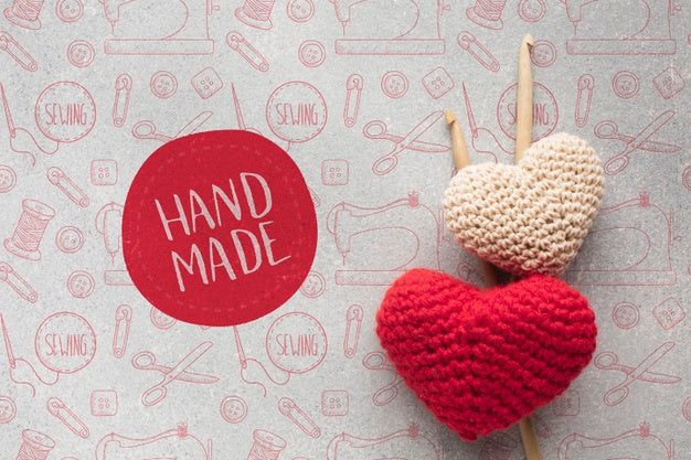 Free Handmade Knitted Hearts Mock-Up Psd