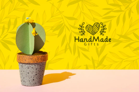 Free Handmade Paper Cactus With Pot Background Psd