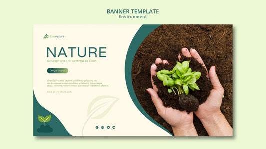 Free Hands Holding Seedlings Banner Template Psd