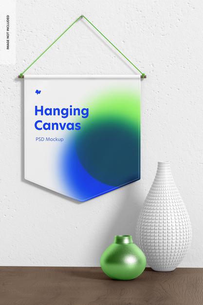 Free Hanging Canvas Pennant Mockup, Front View Psd