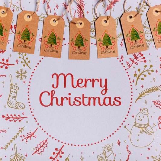Free Hanging Cardboard Christmas Labels Design Psd