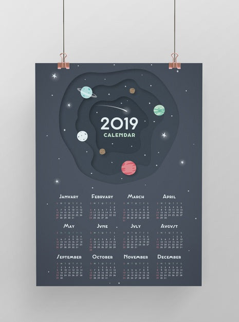 Free Hanging Space Theme Calendar Mockup Psd