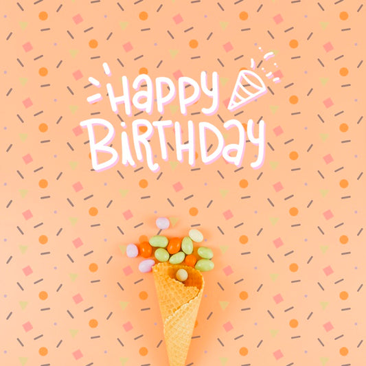 Free Happy Birthday Mock-Up And Ice Cream Cone Psd